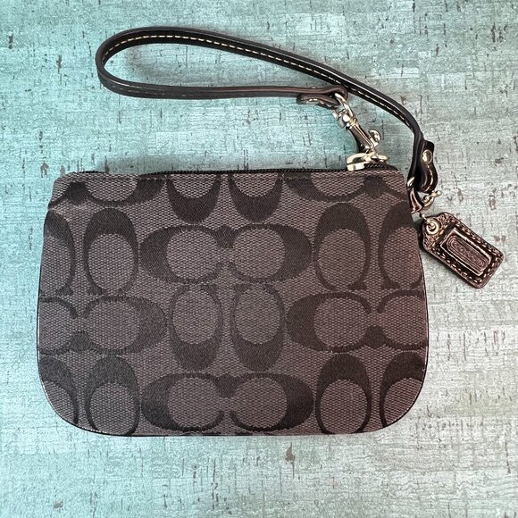 Coach Handbags - Coach Signature Wristlet Pouch Clutch Wallet Black Hang Tag Change Purse Small